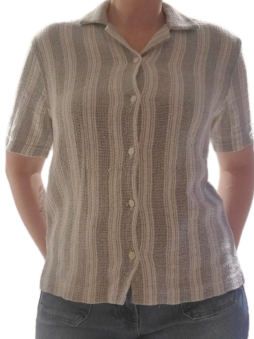 Zara Gray & White Striped Collared Button Down Shirt Small